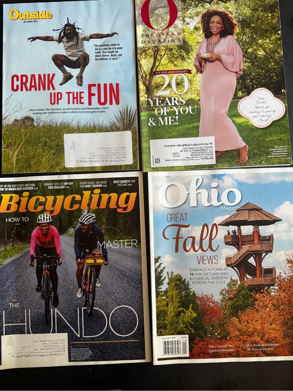 Bundle of 4 Magazines – Oprah O Magazine, Outside, Bicycling & Ohio Magazine